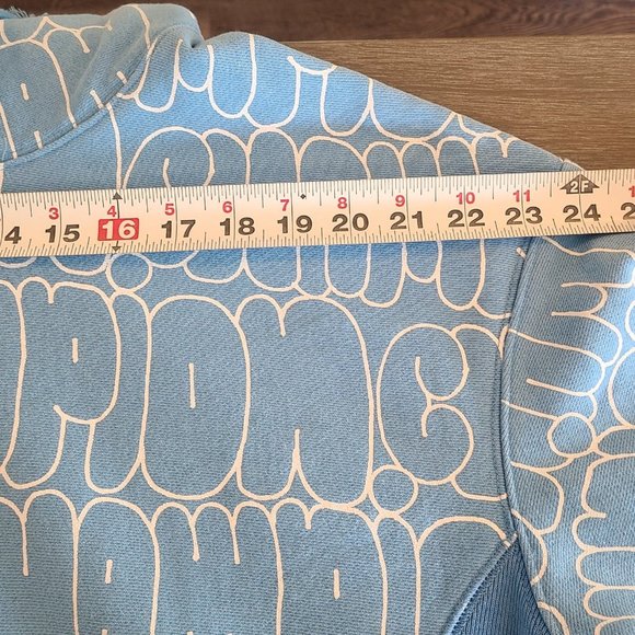 Champion Reverse Weave Hoodie Womens Large Blue Bubble Letter All Over Logo Y2K - Picture 3 of 8